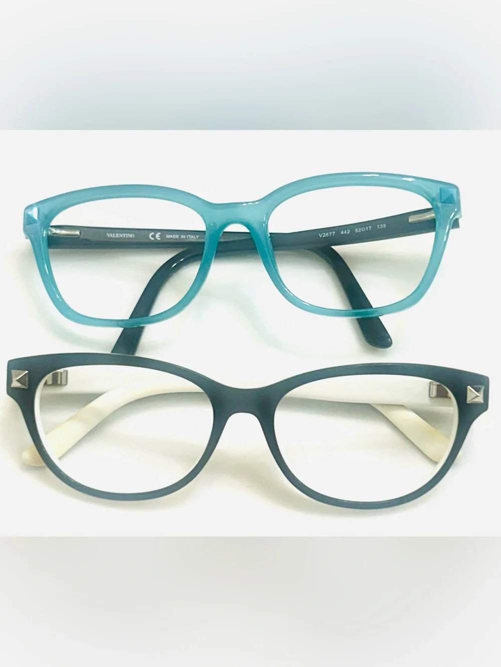 Valentino w/ studs two-Pair Eyeglasses Frame ONLY in Teal and Black/cream